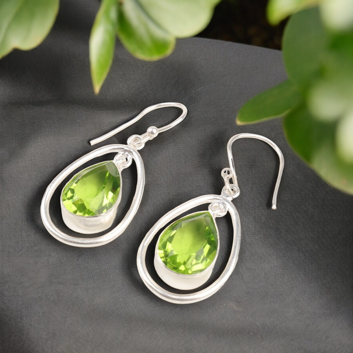 Peridot Carved Hoop Earrings | Sterling Silver