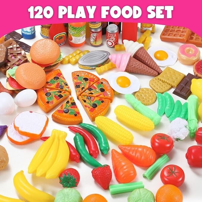 Plastic Toy Fake Food Toys 120 PCS Pretend Food Toys For Kids Play
