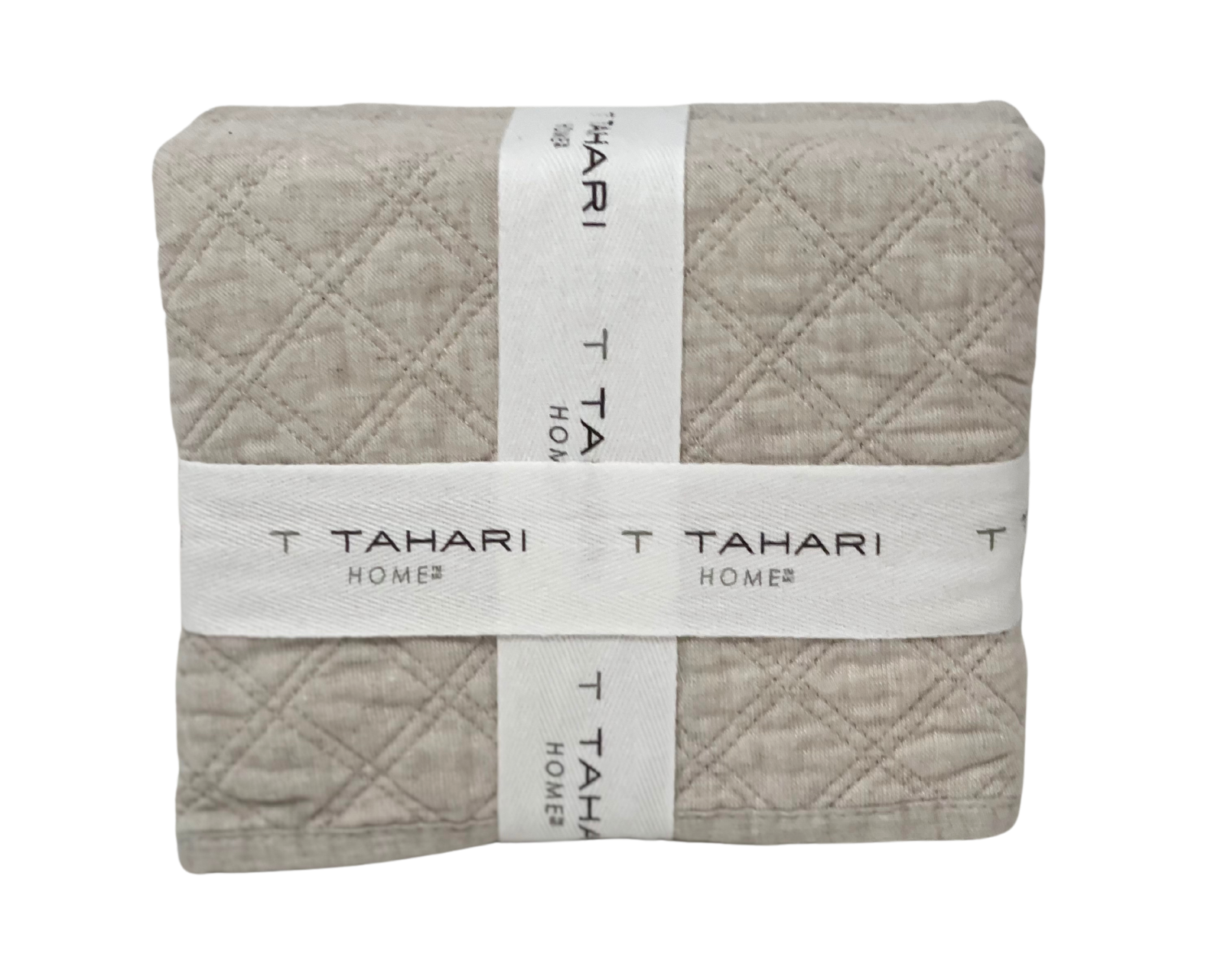 T TAHARI Set of TWO KING Linen & Cotton Diamond Quilted Oatmeal Pillow