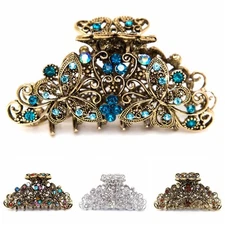 USA Medium elegant metal flower butterfly rhinestone crystal hair claw Clip pin 