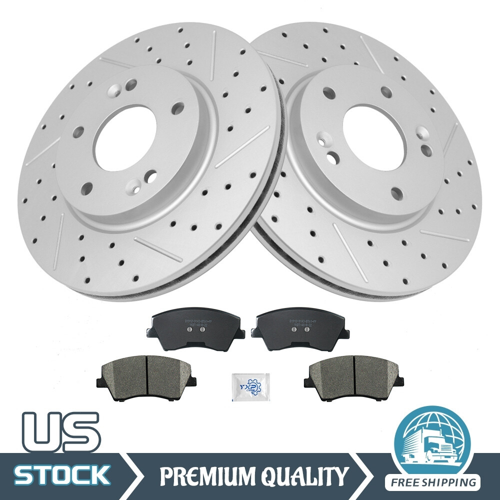 Detroit Axle 6-Piece Front Brake Kit – Drilled & Slotted Rotors + Ceramic Pads For 2017-2020 Hyundai Elantra
