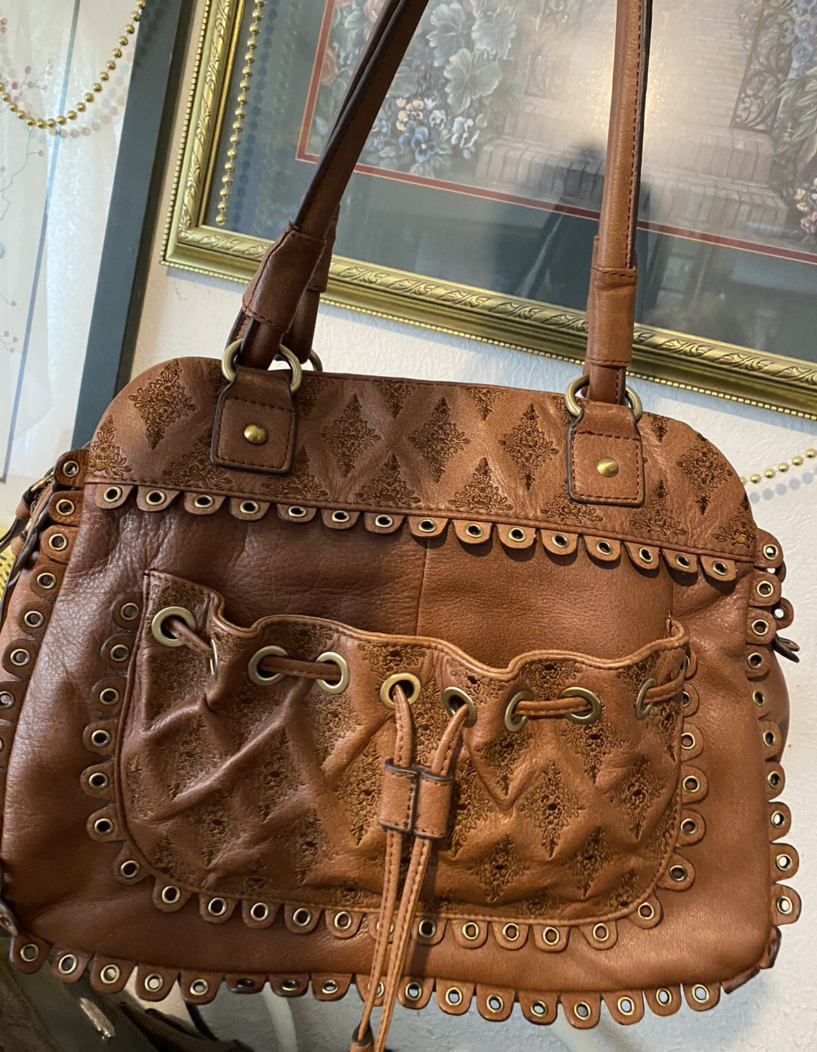 PONY ISABELLA FIORE Borsetta Organizer Ricamata LACCIATA Tagliata