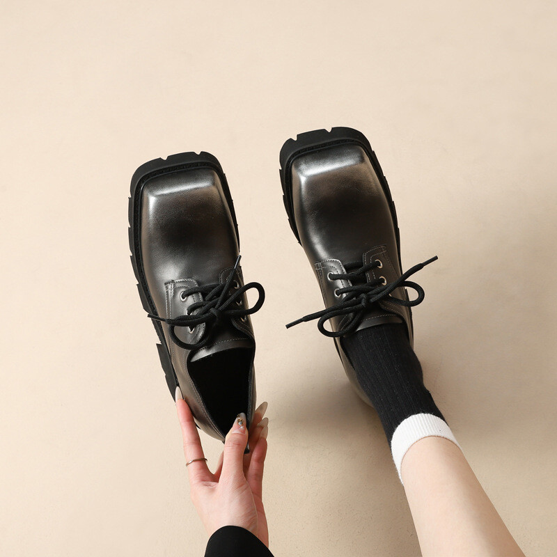 SAOLA Oxford stringate punta quadrata suola spessa tacco alto grosso donna stile britannico