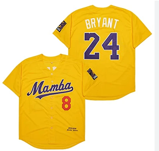 Bryant 24 Mamba 8 (Kobe Bryant) Tribute Baseball Jersey Sewn Yellow Purple