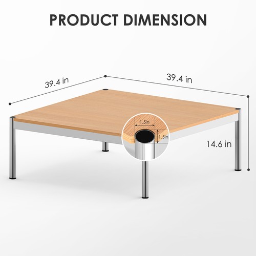 USM Haller Style Modern Metal Wood Coffee Table Square Tea Table Living Room - Picture 8 of 33