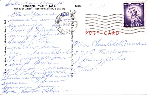 Postal Rehoboth Beach Henlopen Yacht Basin Boats Delaware D111 - Imagen 2 de 2