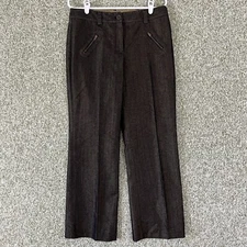 A.K.A. Pants Woman 8 Black Mustard Twill Flat Front Full Zipper Pockets Office