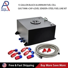 15 Gallon Aluminum Race Fuel Cell Gas Tank Cap & Level Sender+AN6 Fuel Line Kits
