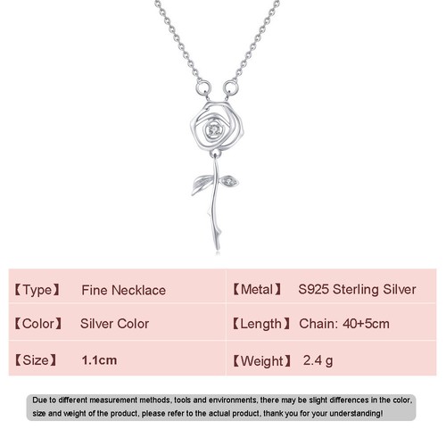 CZ Retro Romantic Rose S925 Sterling Silver Necklace Clavicular Chain For Women - Picture 3 of 8
