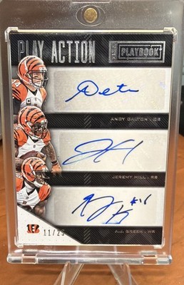ANDY DALTON AJ GREEN JEREMY HILL BENGALS 2016 PANINI PLAYBOOK TRIPLE AUTO 11/25 