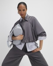 River Island Womens Bomber Jacket Grey Faux Suede Collared Outerwear Top