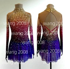 Ice Figure Skating Dress Rhythmic Gymnastics Twirling Competition blue dyeing