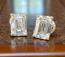 2Ct D VS1 TW Emerald Cut Diamond Studs 14k Go...