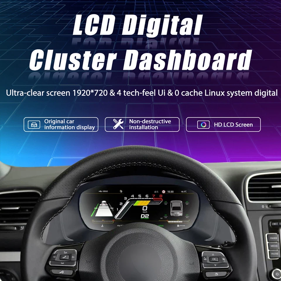 12.3" LCD Dashboard Auto Speedometer Cluster For Volkswagen Golf 5 MK5 2004-2008 - Изображение 2 из 4