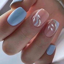 Square Press on Nails Medium Acrylic Nails Blue Nails Medium Square Blue