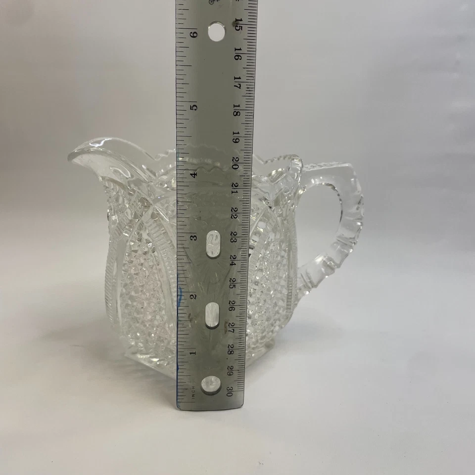 Antique Early American Pressed Glass Jug in Massachusetts pattern, Heavy, Lovely - Image 4 of 4