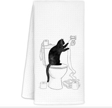 Funny cat Hand Towel for Bathroom, Black cat Lover Gifts for Women, Black Cats B