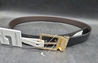 Calvin Klein Reversible Leather Belt Black Brown LARGE 38/40 Gold Buckle NEW 