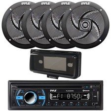 Pyle Marine Bluetooth Receiver, 4x 5.25" 180 Watt Boat Speakers, Cover Black