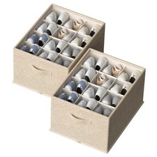 2 Pack Shoe Organizer for Closet,Foldable Shoe 16.5 12.6 9.5in Beige