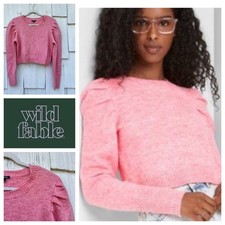 Wild Fable Pink Puff Sleeve Cropped Sweater Women's Size M