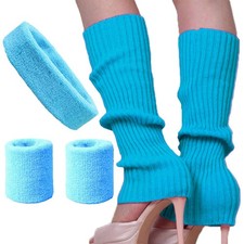Song Qing Women 80s Dance Plain Ribbed Running Headband One Size, Light Blue