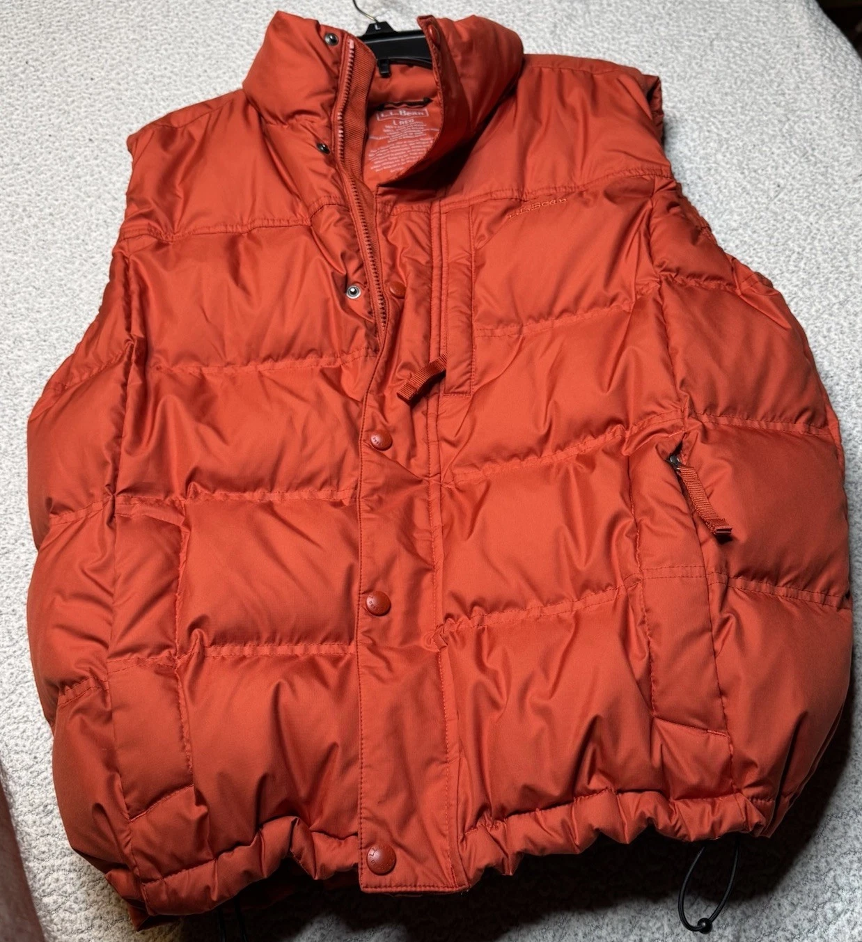 LL Bean Puffer Vest Mens Large Orange Downtek Pertex Down Full Zip