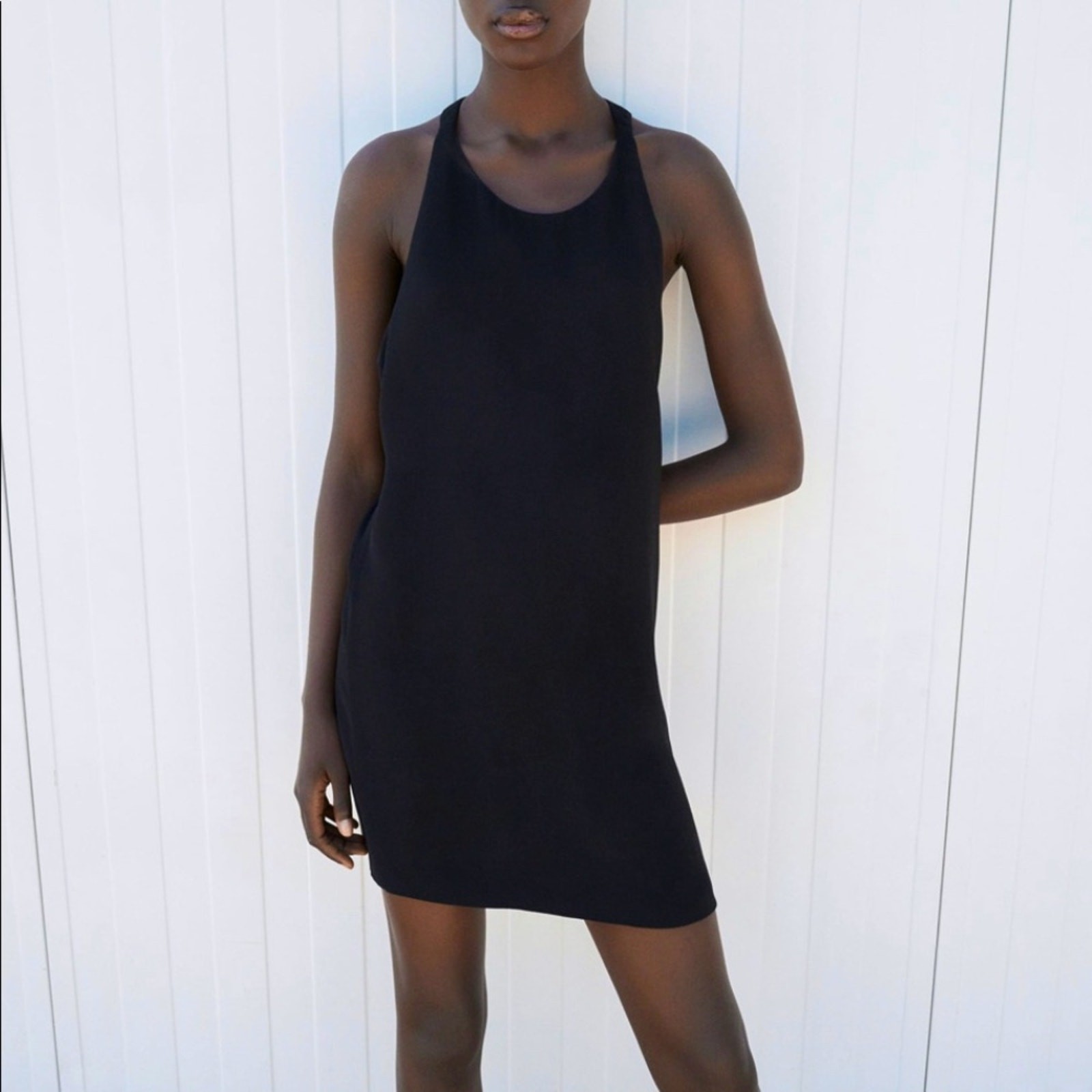 Zara Black Halter Linen Blend Mini Dress Size Small thumbnail 5