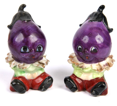 Vtg PAL MAR Anthropomorphic Eggplant Salt & Pepper Shakers 2.5'' Japan Veggies