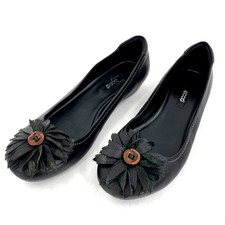 Ecco Black Leather Flower Detail Slip-On Flats Shoes Women Size 37 EU 6-6.5 US