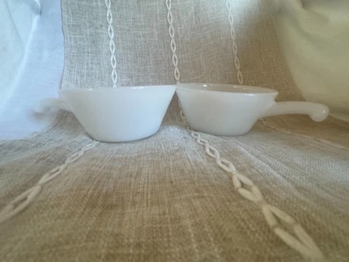 Vintage Anchor Hocking Fire King Milk Glass  Soup Bowl with Handle Oven Proof 22