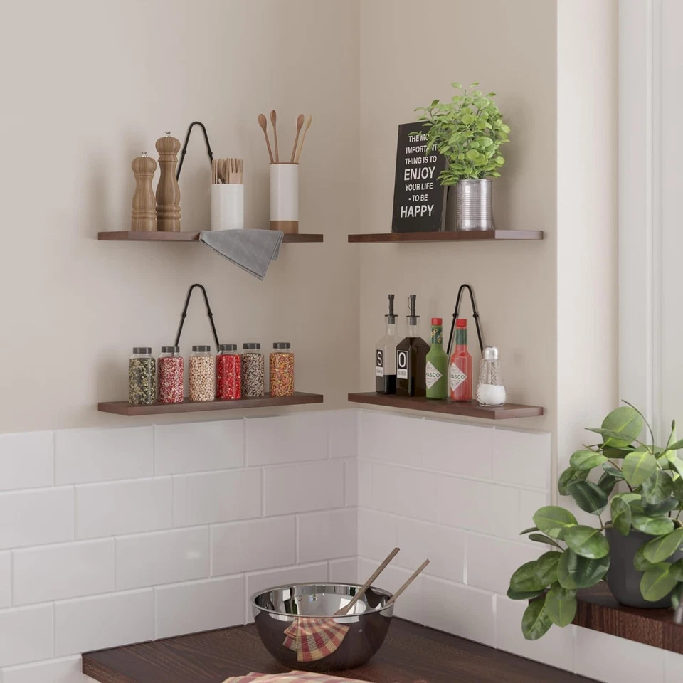Rustic State Moma Wall Mounted Narrow Decorative Floating Shelves 4, Walnut  - Image 2 of 4