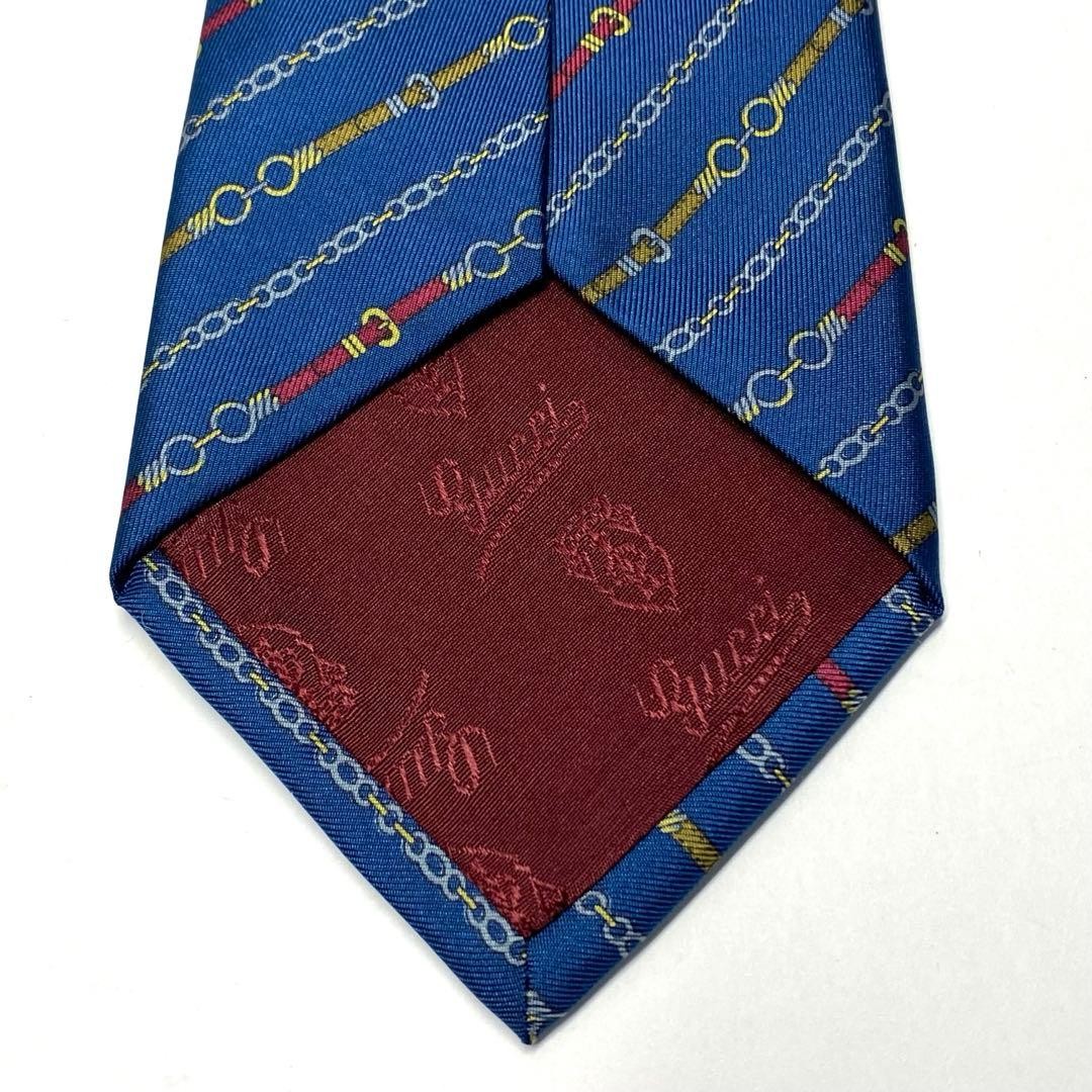 Gucci Necktie Tie 100% Silk Blue Chain Striped Pattern 3.5 inches From Japan thumbnail 20