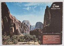 Postcard....Zion National Park & Temple of Sinawava in Utah, Chrome, 4x6 