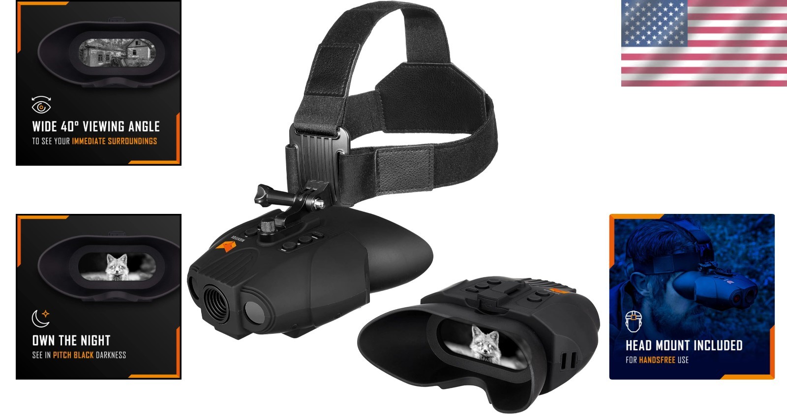 Wide Angle 1X Night Vision Goggles with 2X Digital Zoom - Tactical NV Binoculars