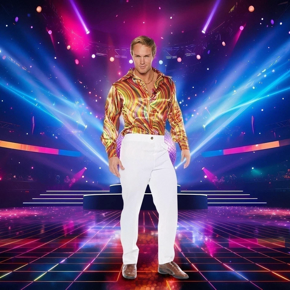 Underwraps Hombre Retro Disco Disfraz Camisa-Multicolor Remolinos, Naranja, X-Grande Foto 2 de 4