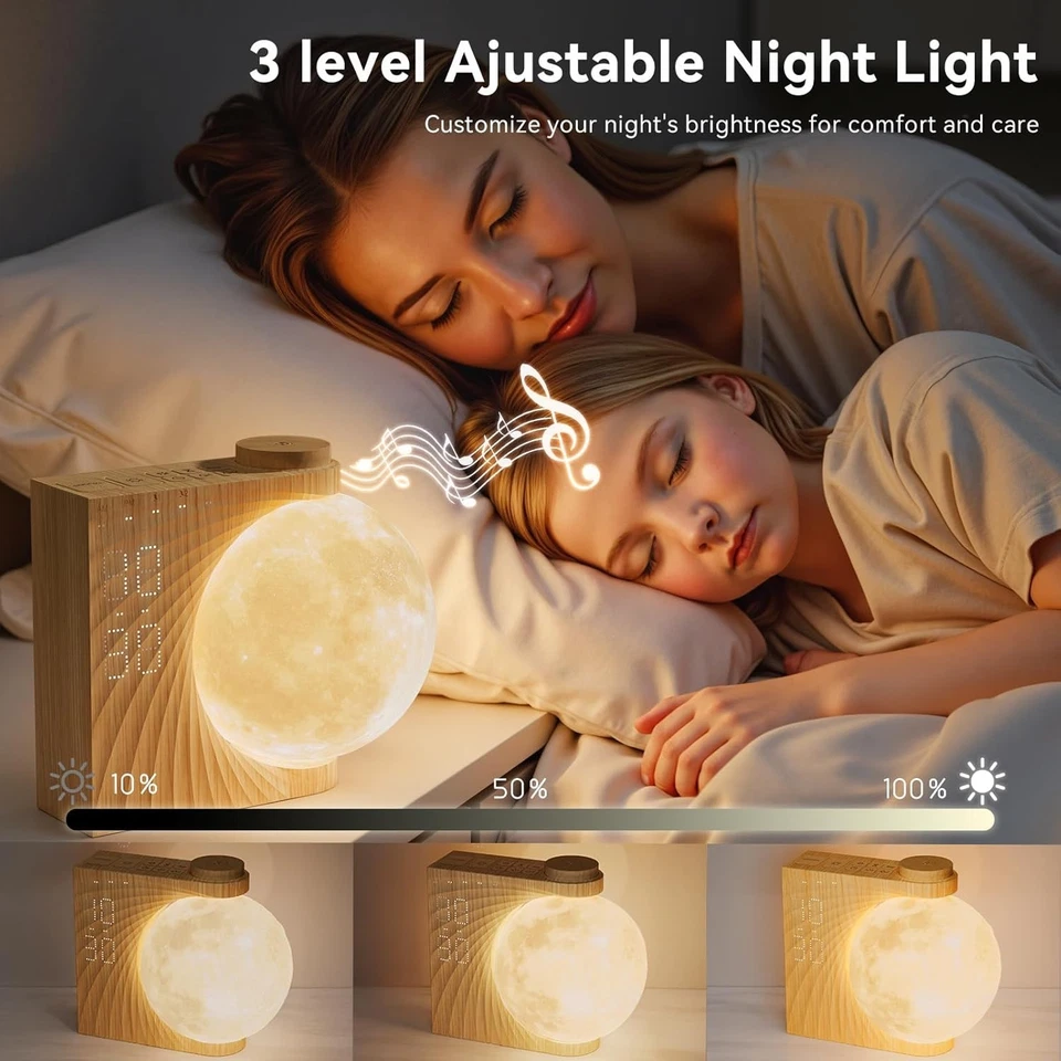 Moon Light Alarm Clock 10 Color Ambience Modes Wake Up Light White Noise Display - Image 4 of 4