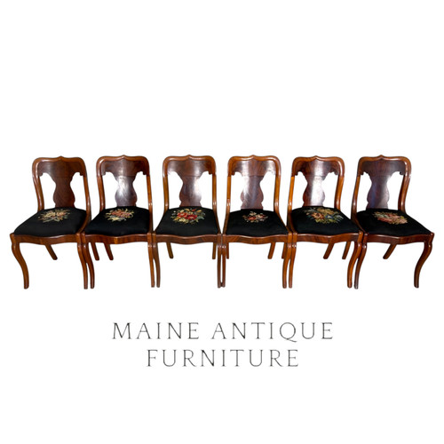 Set of 6 Antique Period Empire Dining Chairs – Flame Mahogany – c.1860s #22570