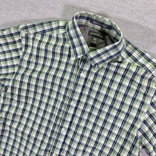 Eddie Bauer Plaid Button Down Shirt Men's Medium Green Short Sleeve Wrinkle Free