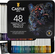 Castle Art Supplies Metallic Colored Pencil Set | 48 Shimmering Shades with Wax