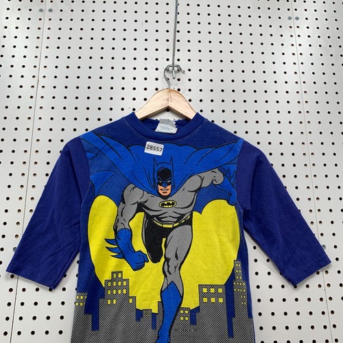 Vintage 80s Batman AOP Shirt Blue Youth Boys Medium 10/12 Made USA 15X19 - Picture 5 of 16