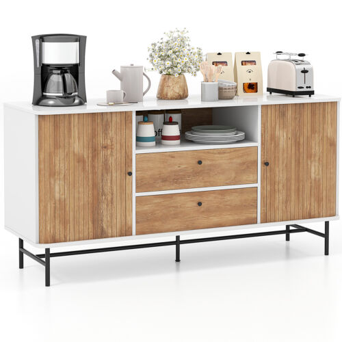 Buffet Sideboard Versatile TV Stand w/ Sliding Tambour Doors & 2 Storage Drawers