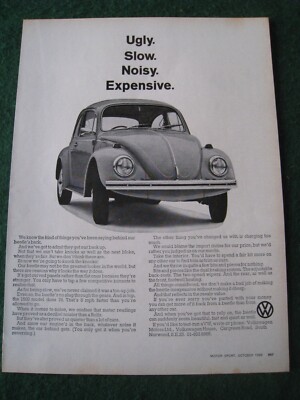 Hässliches langsam laut teures Volkswagen Käfer Auto 1968 Werbung A4 Akte 16