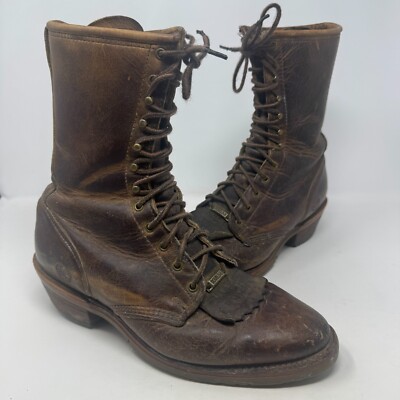 Double-H Lacer Logger Brown Work Boots Round Toe DH9718 Men's Size 8.5D USA