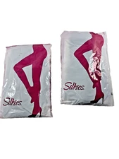 NOS 2X Pks Silkies Pantyhose MICROFIBER TIGHTS- MEDIUM -BLACK -700228