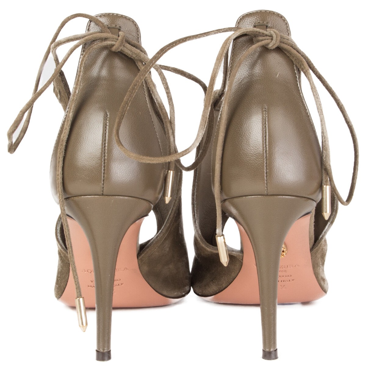 60605 auth AQUAZZURA olive green suede CUT-OUT OPEN TOE Sandals