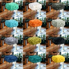 Handwoven Faux Fur Ottoman Footstool Soft Plush Pouf with Metal Legs Modern