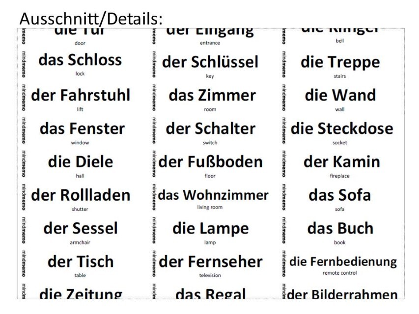 Thumbnail - Mindmemo Vokabel Sticker - Grundwortschatz Deutsch (daf) / Englisch -