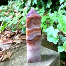 100%Natural Amethyst Lace Agate Tower Point Healing Crystal Obelisk Home Decor