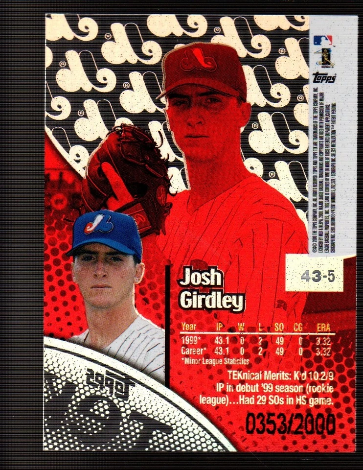 2000 Topps Tek Pattern 5 #43 Josh Girdley RC SERIAL #353/2000 MONTREAL EXPOS - Image 2 of 2
